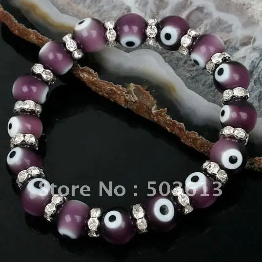 Один кусок моды 10 мм Фиолетовый лэмпворк стекло сглаза бусины браслет ювелирные
