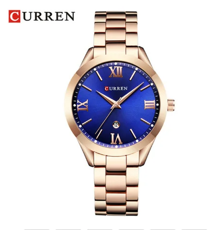 F CURREN 9007 женские роскошные брендовые золотые часы со стальным браслетом цифровые часы подарочные часы - Цвет: F