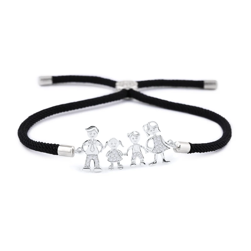 Silver (Black Rope) Очаровательный Семейный Браслет для мамы, папы, мальчика, девочки, для женщин, мужчин, детей, красный браслет на веревке, ювелирное изделие, подарок brt-b07 - Окраска металла: Silver (Black Rope)