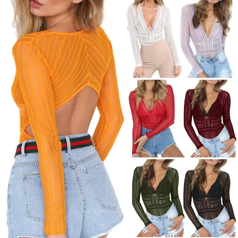 Женское Кружевное боди с глубоким V образным вырезом и открытой спиной|Боди| |