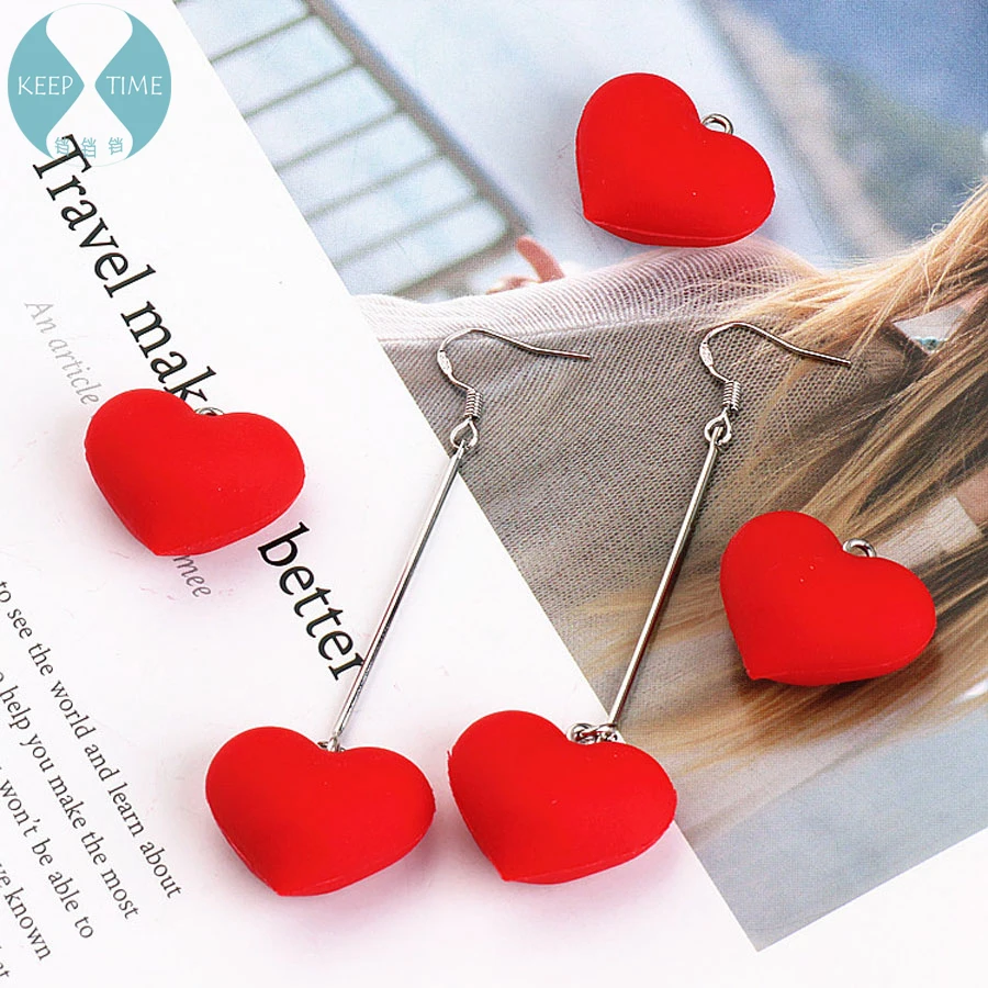 

Ritoule DIY handmade jewelry accessories creative red rubber belt hanging love heart earrings earrings pendant pendant material
