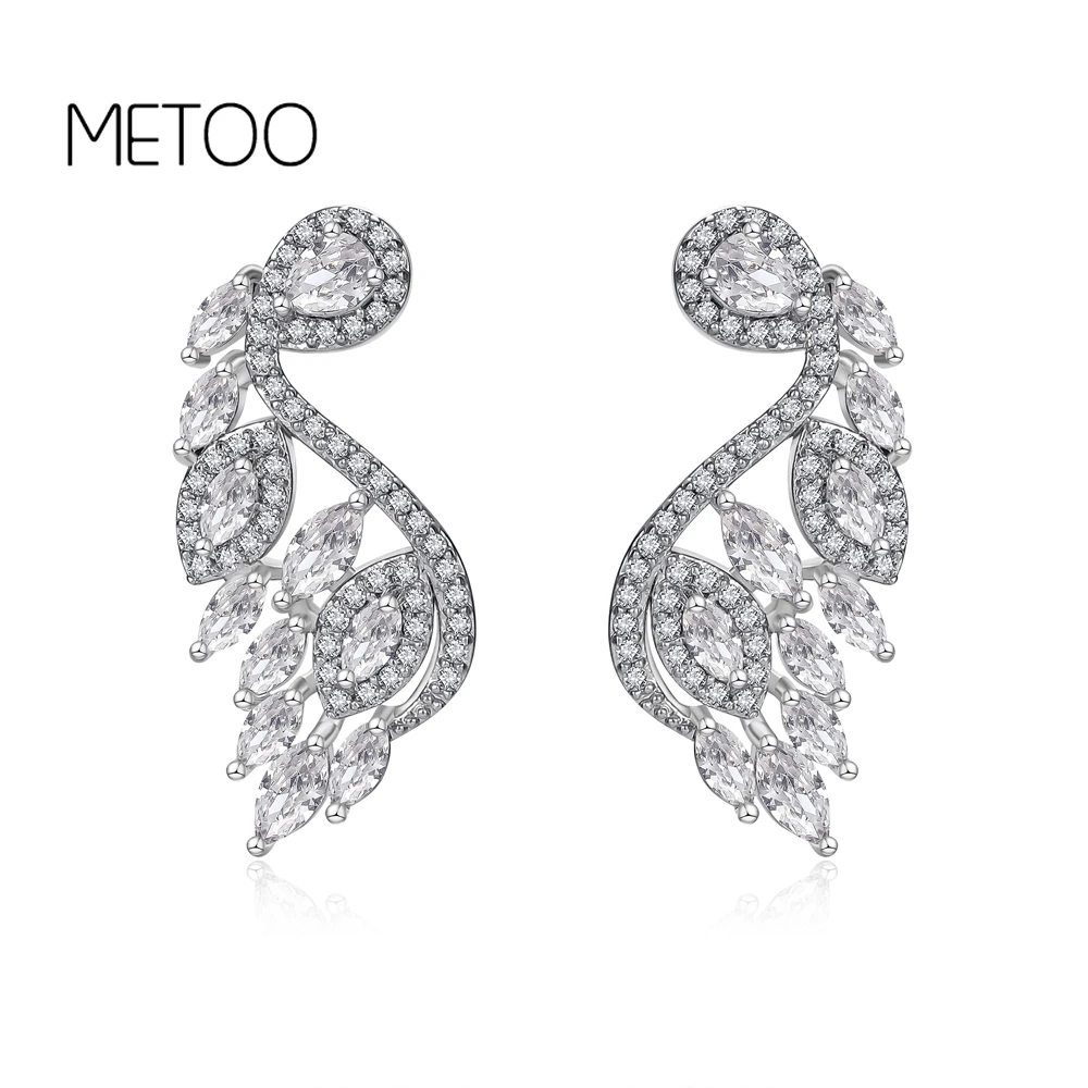 Женские богемные серьги шпилька Ангел DOREMI Серебристые с кристаллами ручной