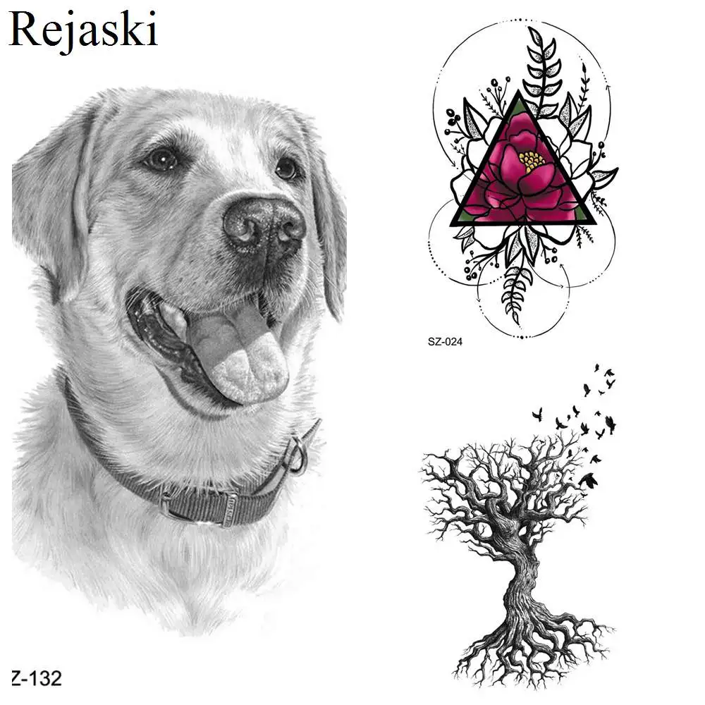 

Labrador Dog Temporary Tattoo Stickers Women Body Arm Leaf Black Fake Tatoo Men Kids Waterproof 3D Tattoo Golden Retriever