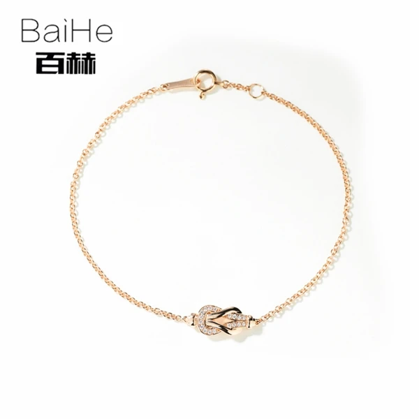 BAIHE Solid 14 K желтое золото 0.05ct Сертифицированный H/SI натуральные Алмазы обручальные женские классические ювелирные изделия браслет