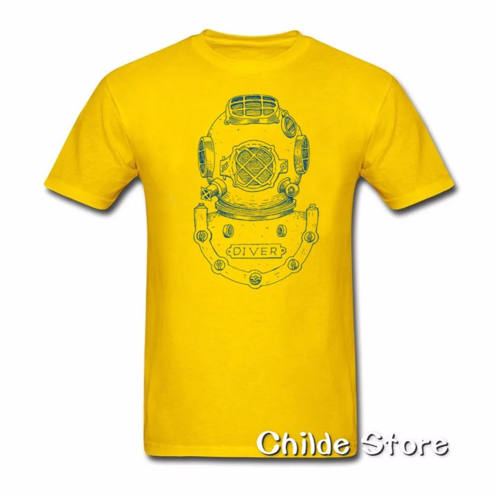 T-Shirt Homme Deep Sea Diver Helmet Block Print Illustration on Dark Tee Shirt Mens Short Sleeve Shirts | Мужская одежда