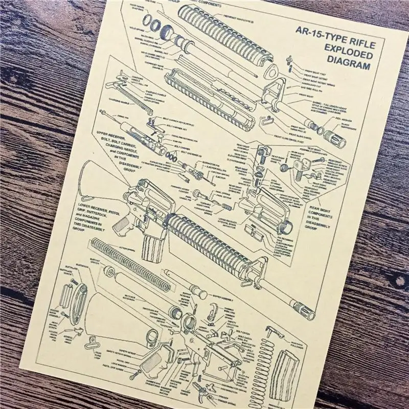 Крафт бумага в ретро стиле наклейки на стену с изображением винтовки AR 15 TYPE