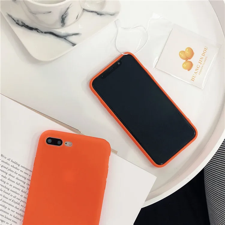 Wixcen матовый свежий Оранжевый Мягкий силиконовый чехол для телефона для Iphone 7 7plus 6s 8 Xs Max XR противоударный розовый однотонный конфетный, TPU чехол