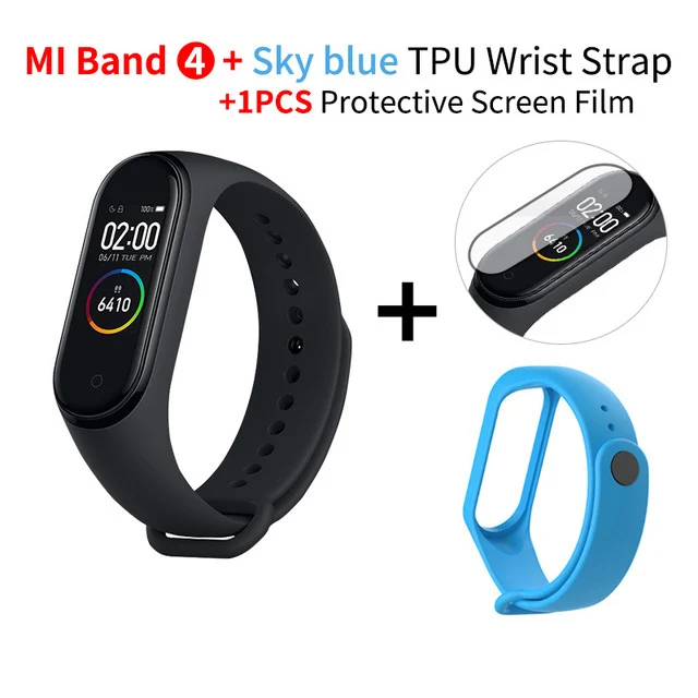 Xiaomi mi 4 смарт mi Band цветной экран браслет пульсометр фитнес музыка Bluetooth 5,0 50 м водонепроницаемый - Цвет: blue add film