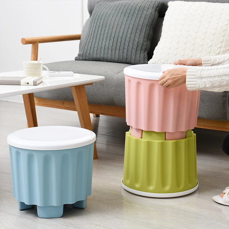 Free shipping storing stool for children which can be stacked with a plastic storage box and barrel | Дом и сад