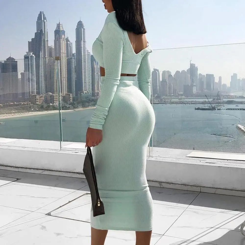 Женский трикотажный костюм с юбкой-карандаш привлекательный укороченный топ