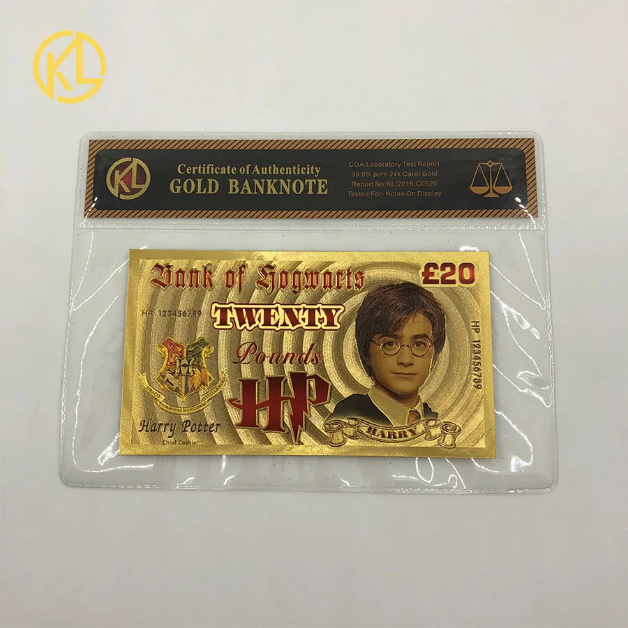 harry potter-COA 1 шт., крашеная 999,9 Золотая фольга, банкноты для денег, Польша, 10, 20, 50, 100, 200, 500 злотых, для деловых подарков и украшения дома - Цвет: harry potter-COA