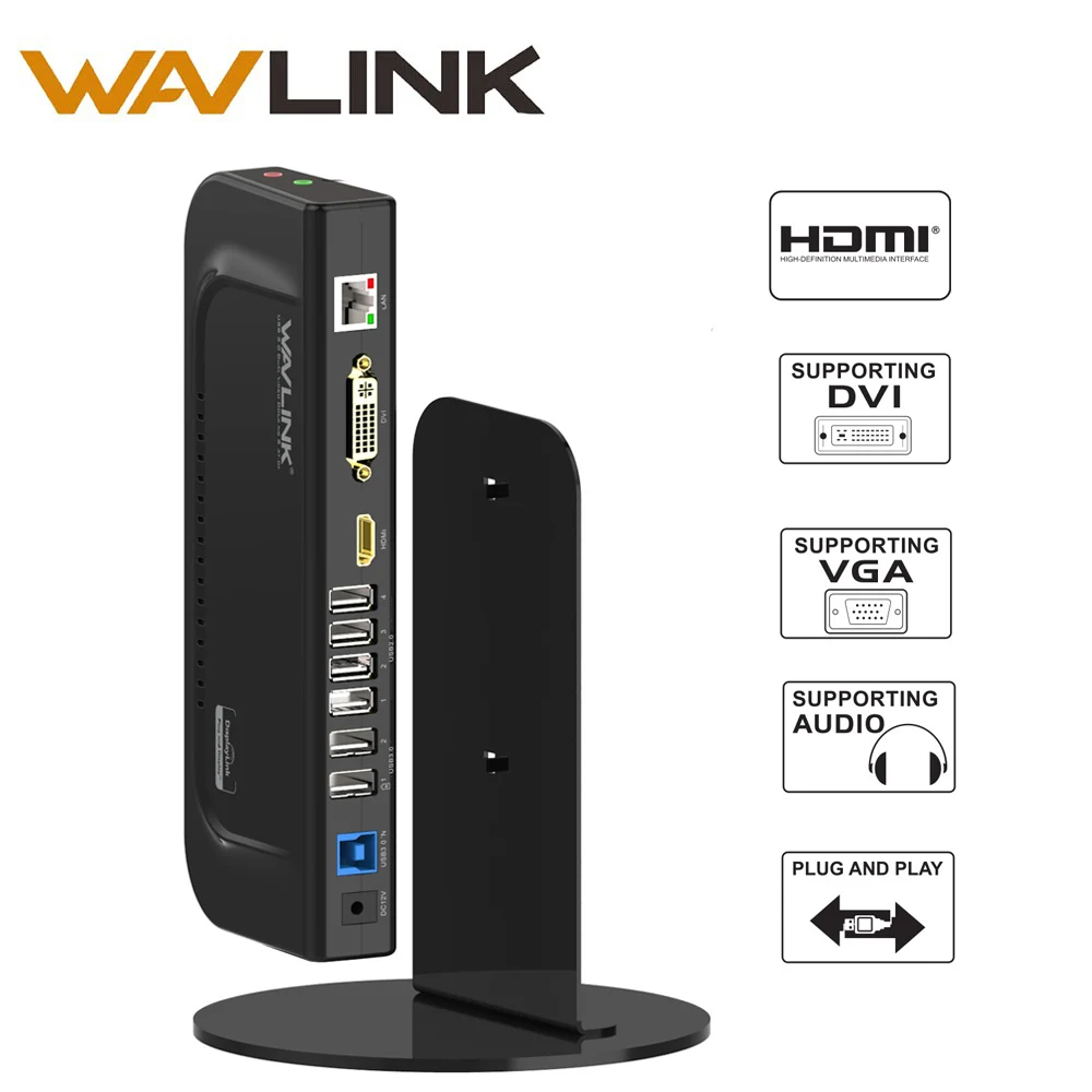 Wavlink 6 портов USB Универсальная док-станция USB3.0 двойной дисплей алюминиевый с