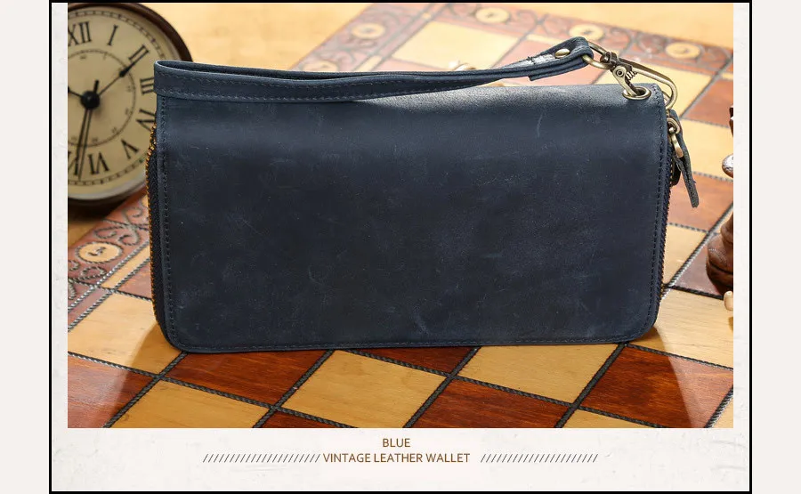 Imported Head Layer Cowhide Both Zipper Men Clutch Wallet Genuine Leather Male Long Purse Vintage Man Notecase PR084009