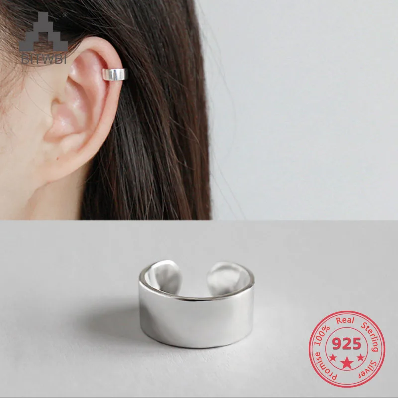 

BITWBI 1pcs Unique 100% 925 Silver Clip Earrings Fashion Simple Ear Cuff Clip Earring without Piercing for Women Jewelry Gift