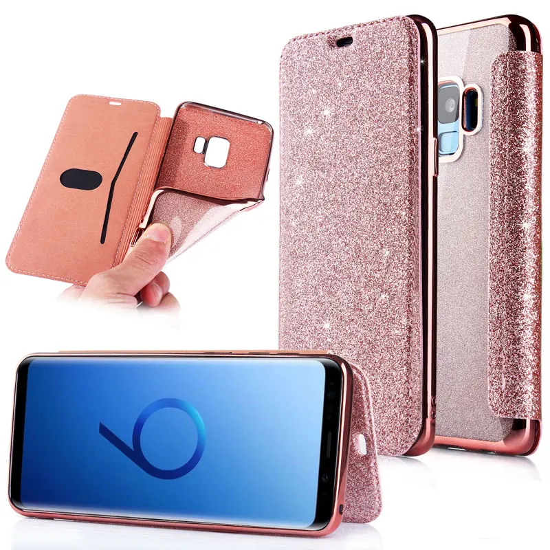 Блестящий чехол со звездами для samsung Galaxy S10 Plus S10e Note 10 Plus 5G 9 8 S7 S6 Edge, полностью откидной кожаный прозрачный ТПУ чехол, Funda - Цвет: Rose Gold