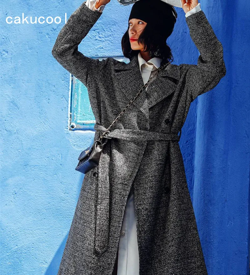 Cakucool Новый Для женщин из хлопка и льна X длинный плащ пальто двубортный широкий