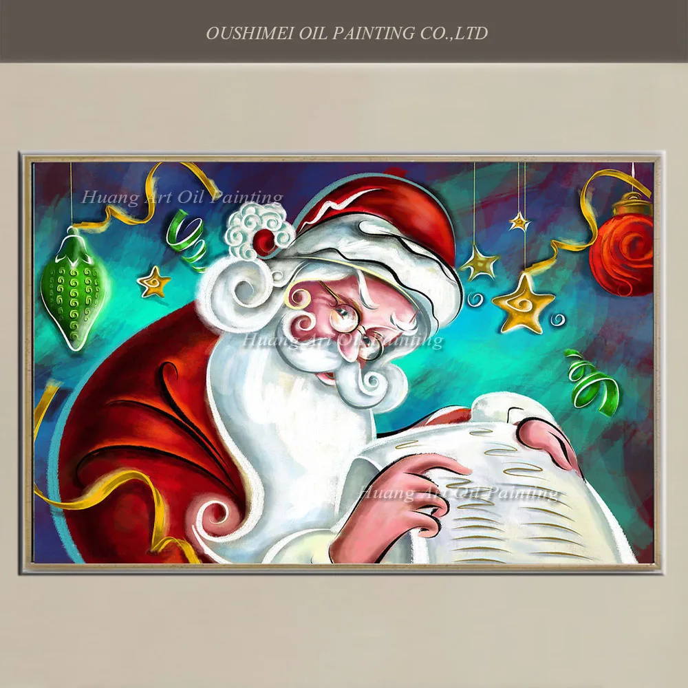 Ручная роспись абстрактная рождественская Подарочная Картина на холсте Санта