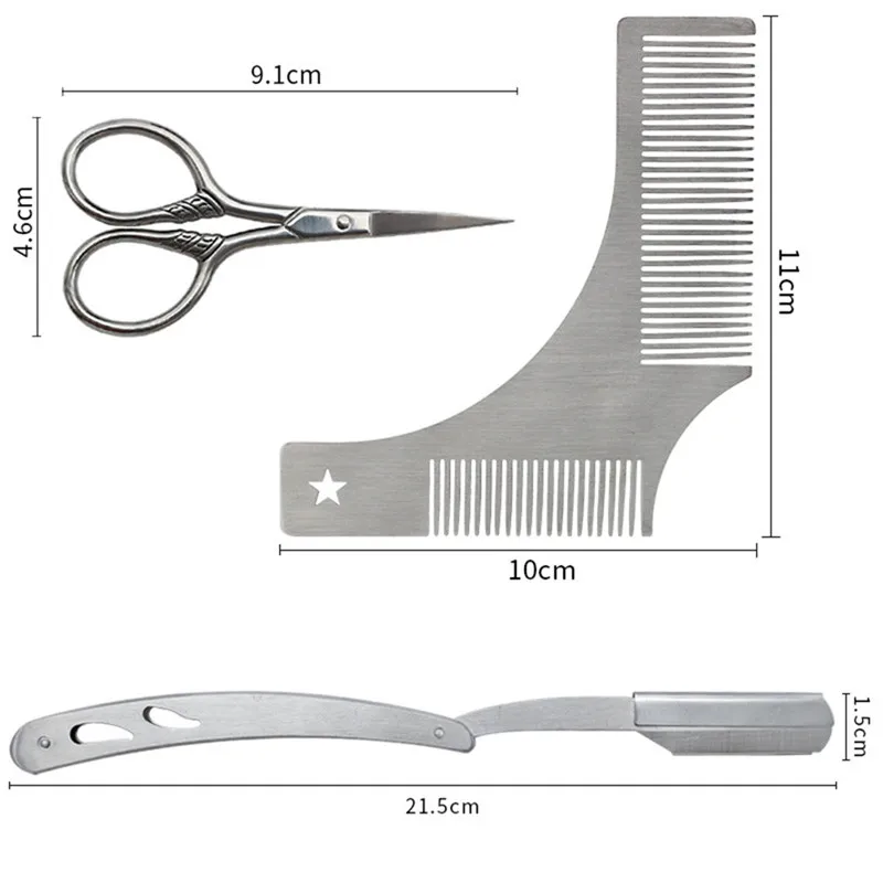 

CestoMen Men's Beard Styling Tools Set With Curved Boar Brush Steel Razor Template Comb Scissors Mustache Grooming Shaving Kit