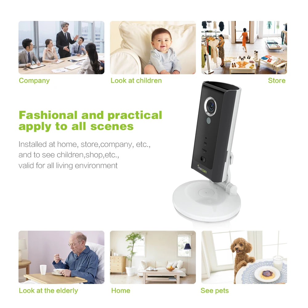 Freecam HD Home Security IP Камера Беспроводной смарт-камера с Wi-Fi, для наблюдения, безопасности с Ночное видение и оповещения пуш-ап C280 черный