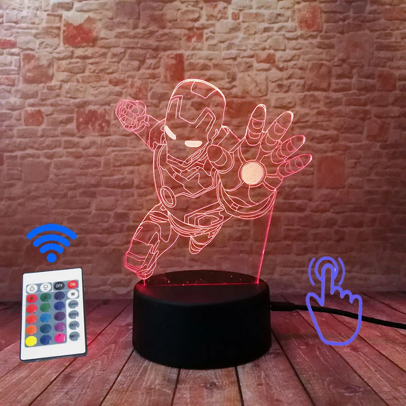 Remoter and Touch 4 Светильник Мстители Железный человек модель 3D иллюзия светодиодный ночной Светильник красочный светильник Человек-паук Marvel Thonas фигурка игрушки - Цвет: Remoter and Touch 4
