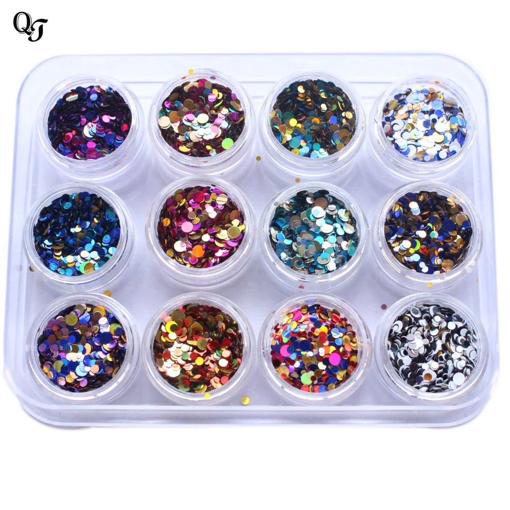 

Newest 2017 DIY Nail Glitter Round Sheet Mix 12 color/set Nail Art Shinning 3d Stickers Fashion Nail Art Decorations tips H03