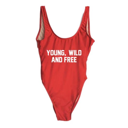 Молоды. WILD AND FREE цельный слоган забавные женские модные купальники закрытый