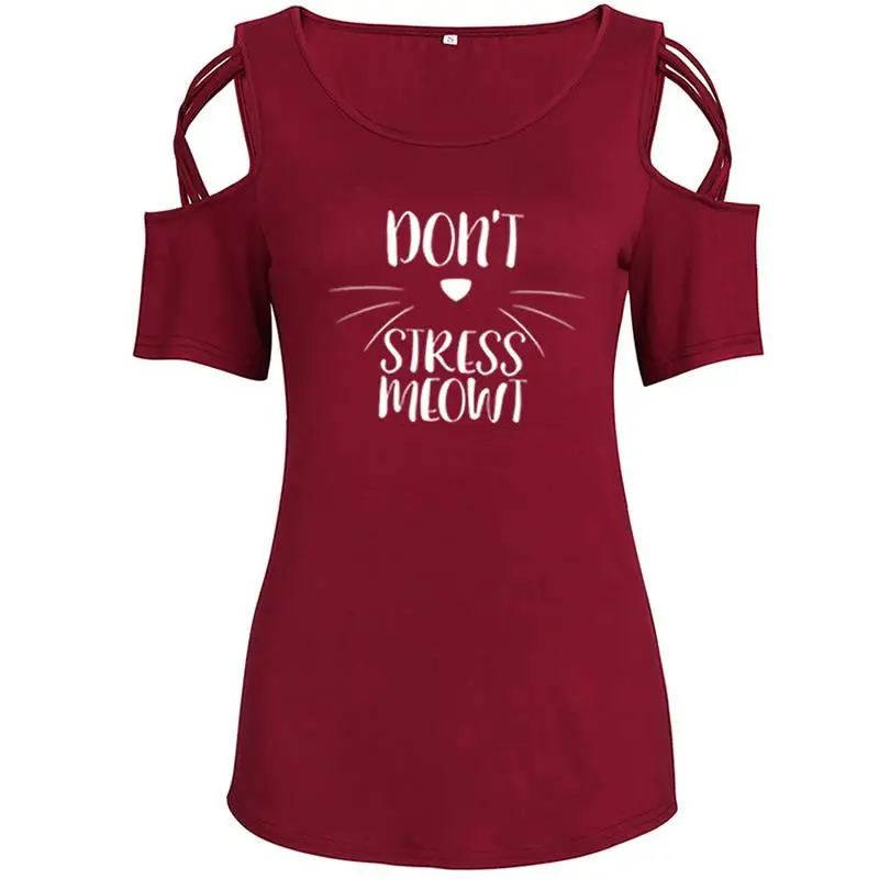 

2018 New Fashion Do Not Stress Meowt Print Top Shirt Women Tshirt T-Shirt Female Silicone Funny Tumblr Kyliejenner Japanese
