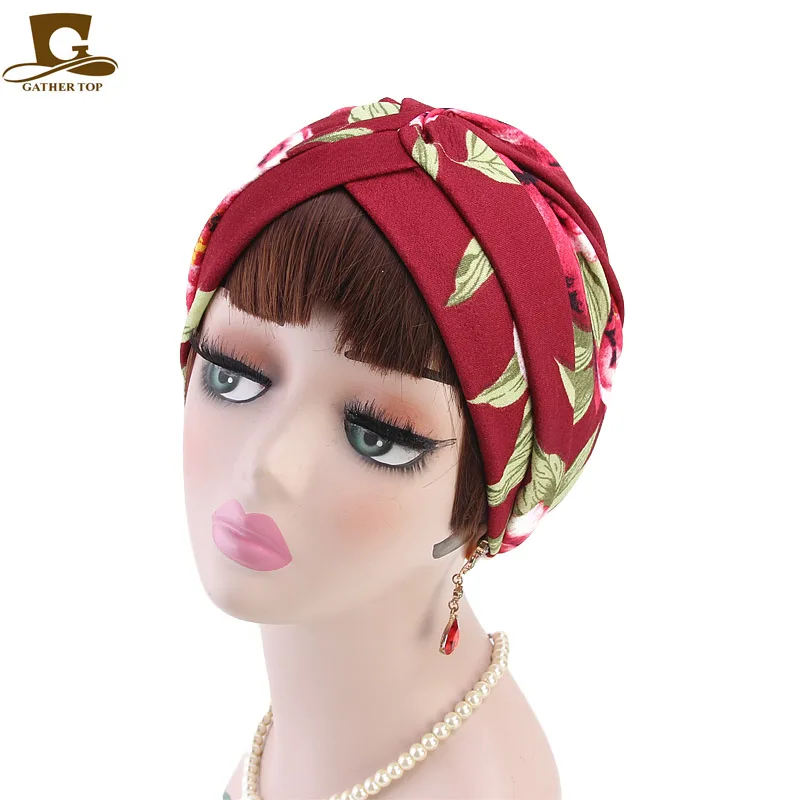 New Fashion Women Flower Printing Turban Vintage Turban Hat Headband Turbante Headwear for Chemo Hijab Hair Accessories fashion women shiny turban stretchy spandex turban hat chemo headwear headband hair accessories cover turbante hat turban