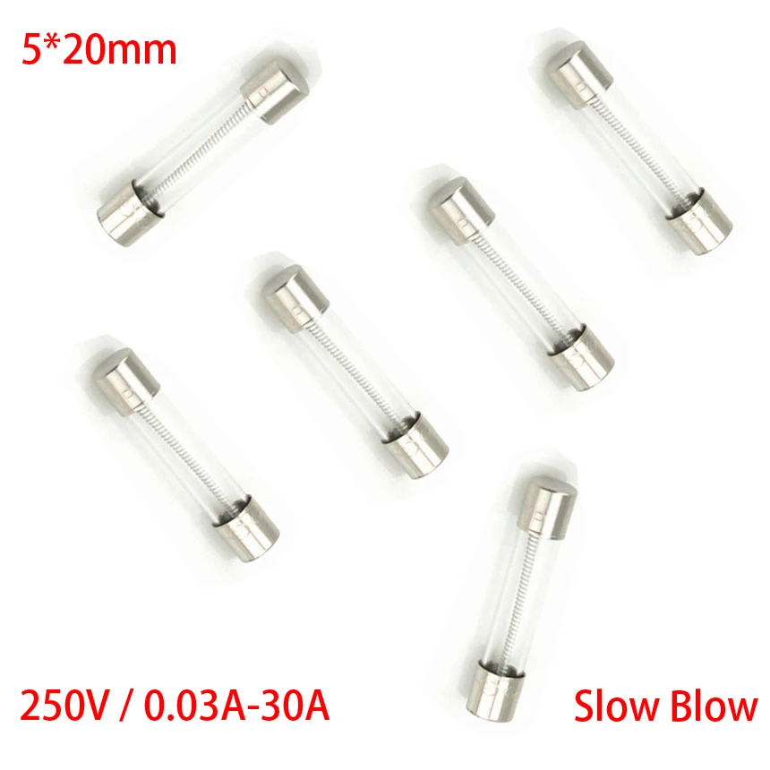 T0.125A T125MA T0.2A T200MA T0.25A T250MA T0.315A T315MA T0.5A T500MA 250V AC 5*20mm 5x20mm Delay Slow Blow Glass Tube Fuse Link