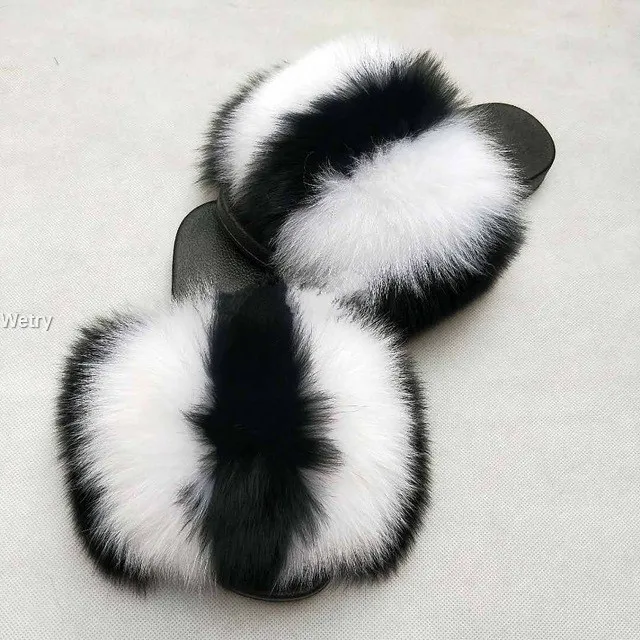 fox fur Z Горячая Для женщин пушистые тапочки женские милые коротко стриженый Лисий волос Мягкие тапочки Для женщин меховые тапочки, пляжные шлепанцы - Цвет: fox fur Z