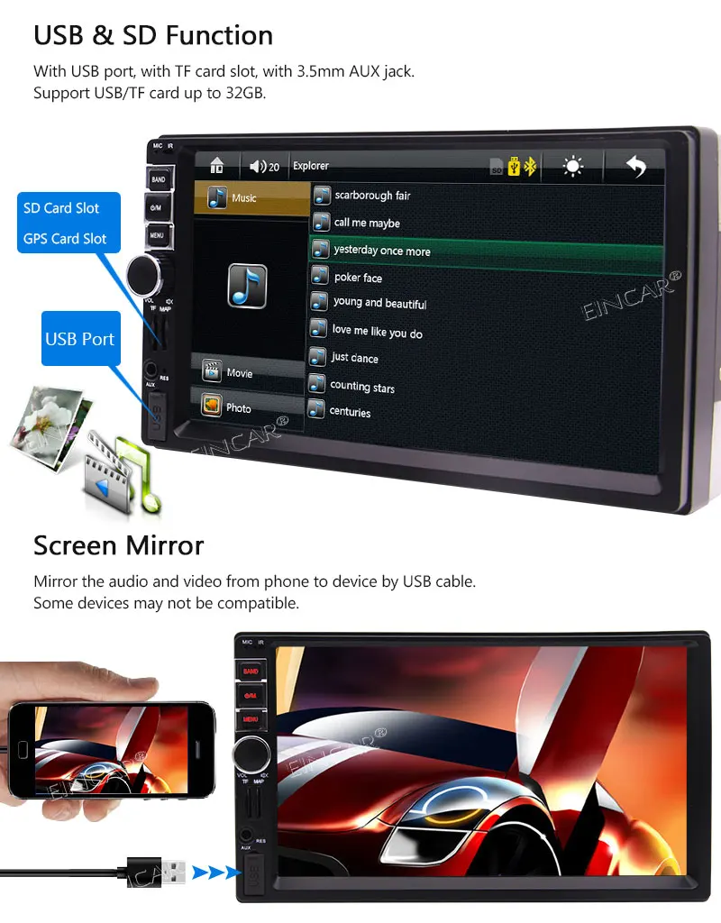 2 Din Автомобильный мультимедийный 7 "HD Capatictive Сенсорный экран стерео MP5 MP3 плеер gps
