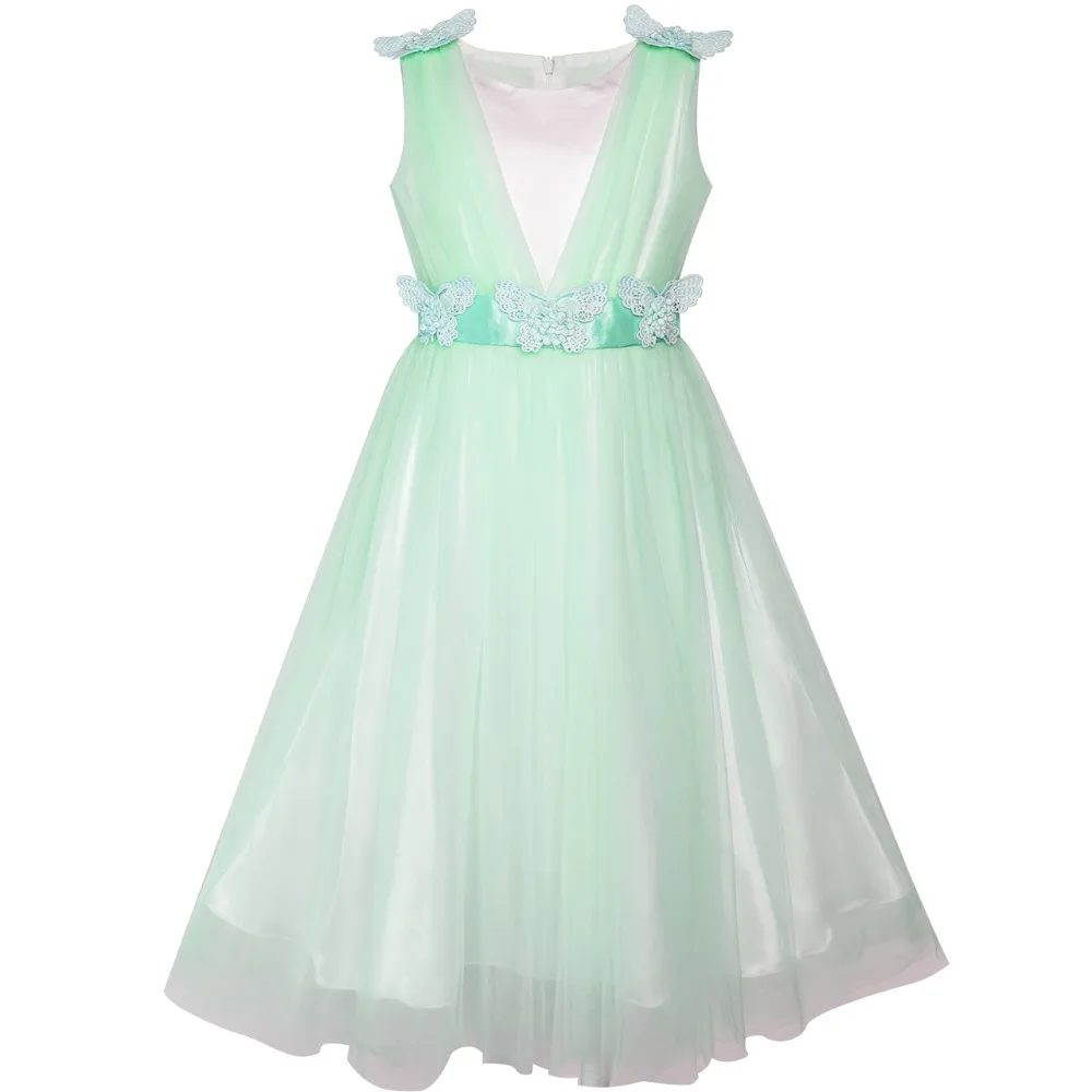 Flower Girl Dress Peach Ruffle Butterfly Wedding Bridesmaid 2020 Summer Princess Party Dresses Clothes Size 6-14 Carnival | Детская
