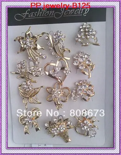 

Wholesale Cheap 60PCS/LOT Clear Crystal Mixed Designs Gold Color Mini Brooch,Wedding Bouquet