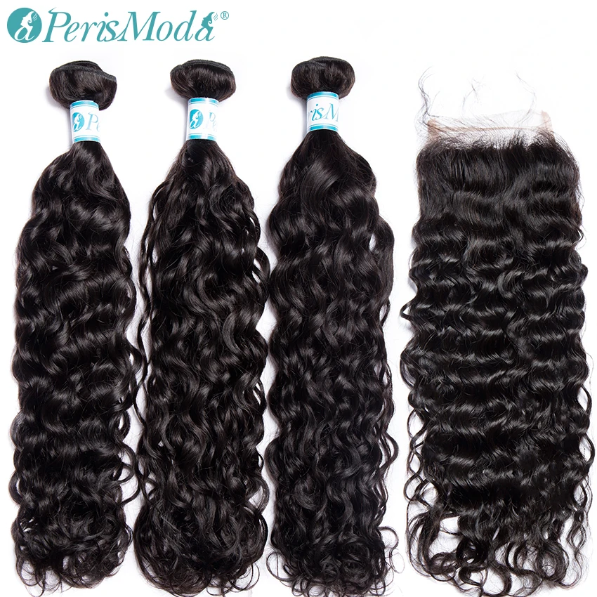 Perismoda волосы волнистые Комплект s с закрытием перуанские накладные 8 &quot 28&quot Remy