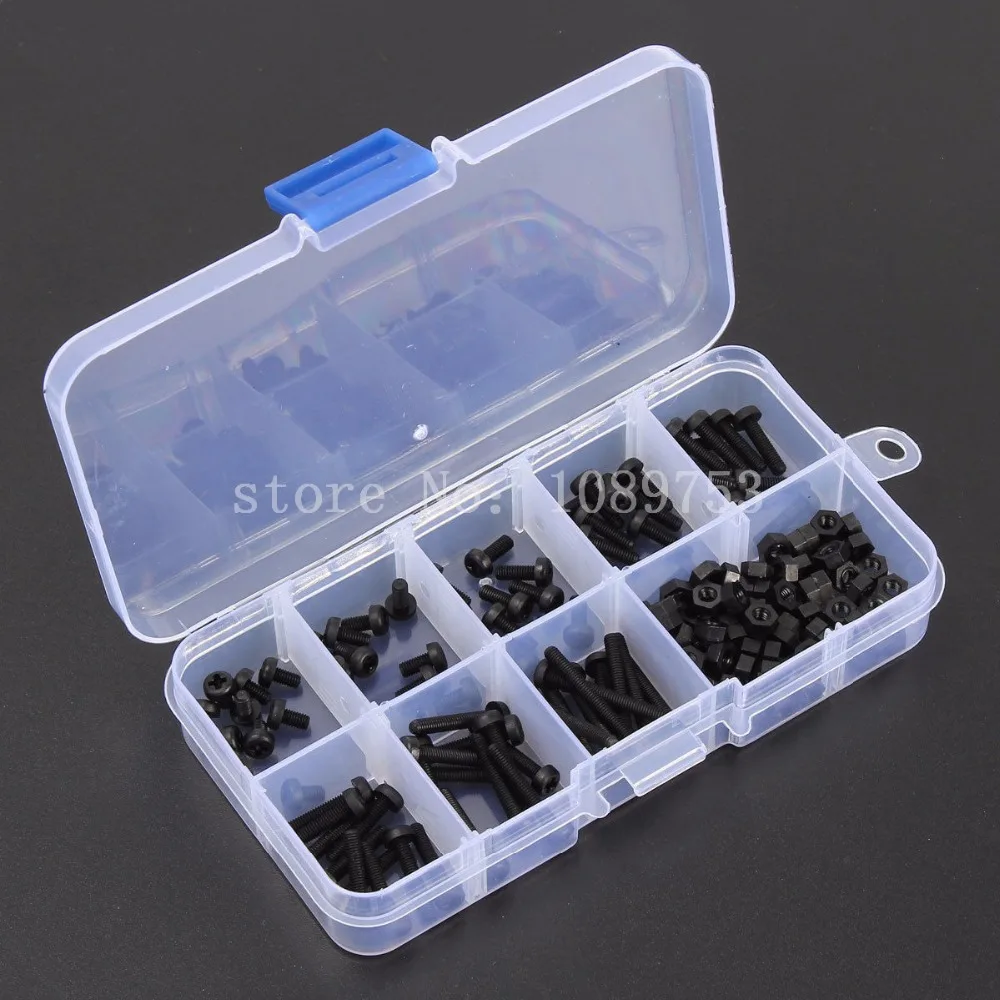 

160PCS M3 Black Nylon M-F Hex Spacers Screws Nuts Assortment Stand Off Set Kits
