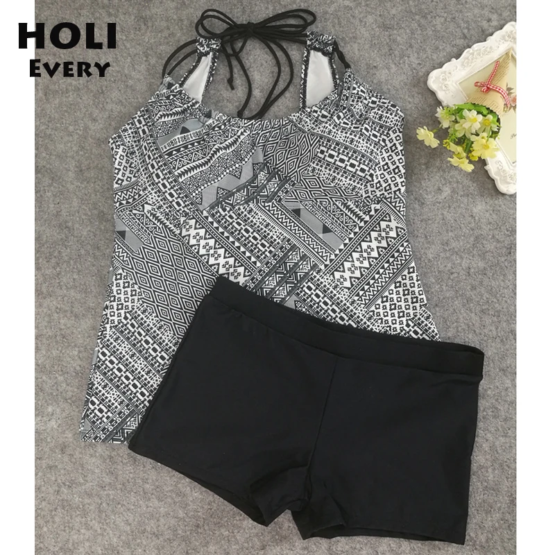 Купальный костюм танкини размера плюс женский купальный в стиле ретро Топ для