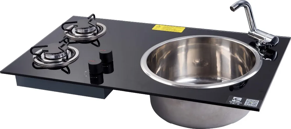 Лодка Караван Кемпер 2 Бунер LPG газовая плита конфорка и комбинированная раковина с закаленным стеклом 730*430*150 мм GR-215