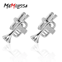 memolissa hot sale silvery trumpet design french cufflinks for mens cuff buttons for music enthusiast shirt cuff links jewelry