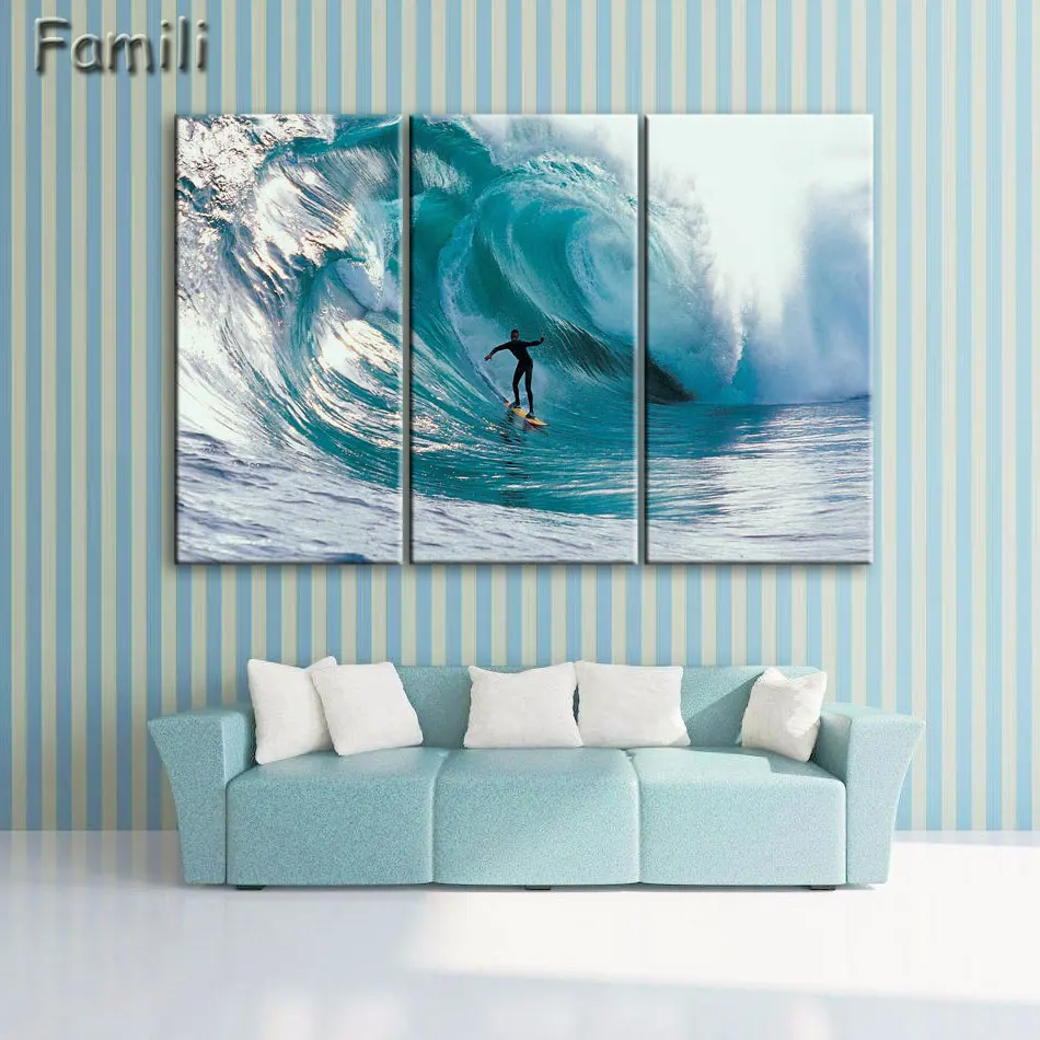 3 Панели без рамки холст фото печать морской серфинга стена искусство картины на