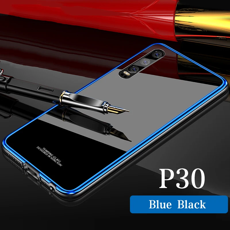 P30 Blue Black Металлический бампер+ закаленное Стекло задний чехол КРЫШКА ДЛЯ huawei P30 P30 Pro Роскошная плакированная сплав Frame твёрдый Гладкий Стекло P30pro - Цвет: P30 Blue Black