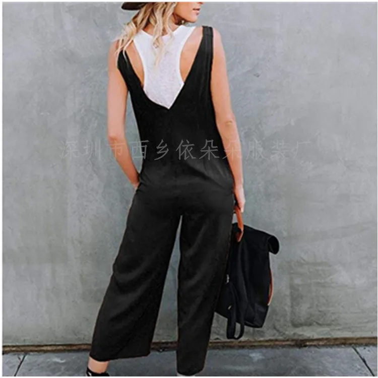 S XL Новый v шеи моде тонкая одной груди комбинезон ремень полная длина весна осень