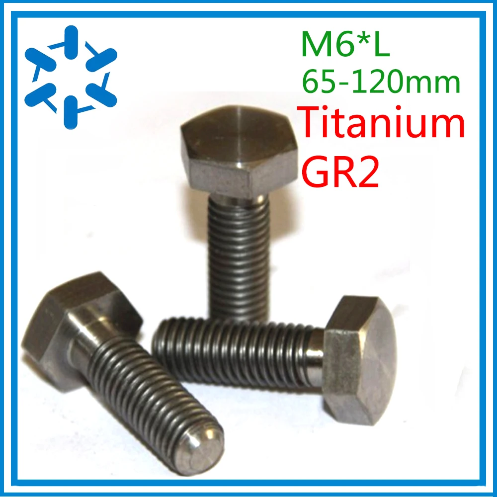 

50pcs/lot DIN933 Titanium hex bolt Ti bolts GR2 M6*65/70/75/80/85/90/95/100/105/110/115/120