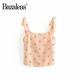 O39 pink dot Bazaleas модные регулируемые Спагетти ремни женский топ на бретелях ретро розовый женский Печатный принт Camis Франция эластичный Топ Прямая - Цвет: O39 pink dot