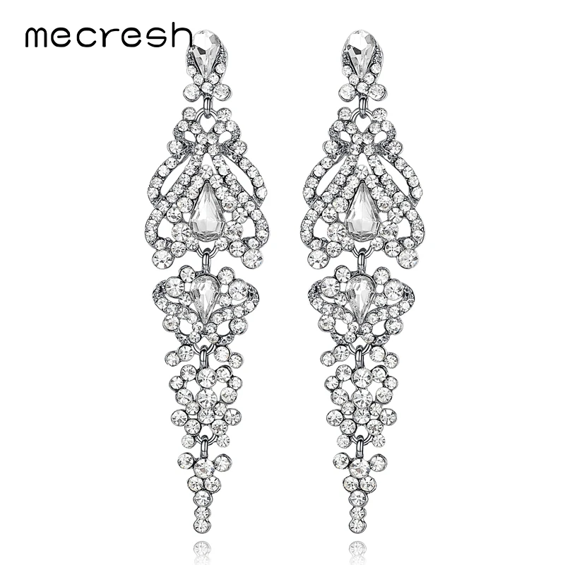 Mecresh Простые Свадебные Висячие серьги для женщин прозрачный с украшением в виде