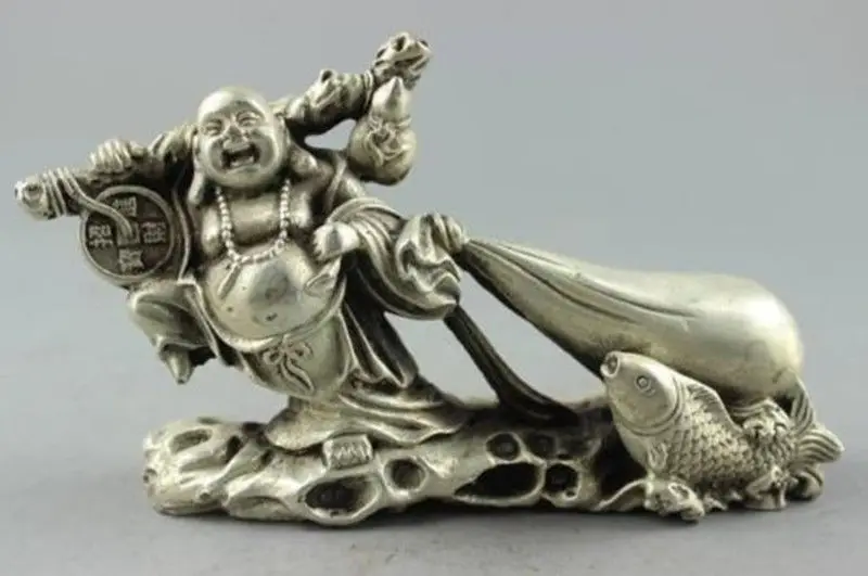 

Collectible Decorated Old Handwork Carving Buddha & Fish & Fiscal Statue