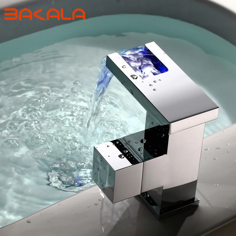BAKALA светодиодный кран для ванной комнаты раковины латунный смеситель водопада