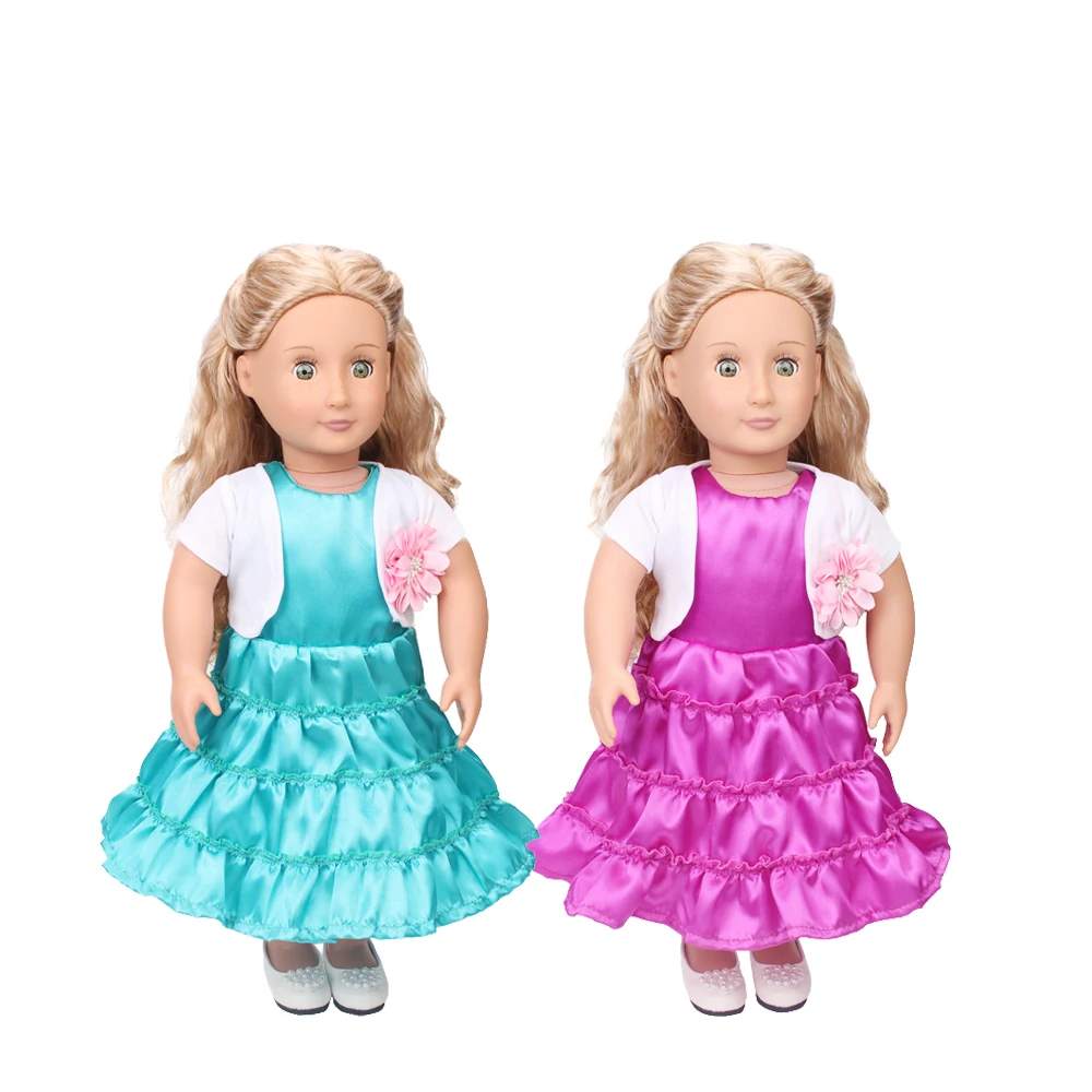 

Doll clothes 2 color princess dress + white coat toy accessories fit 18 inch Girl doll and 43 cm baby dolls c420_c421