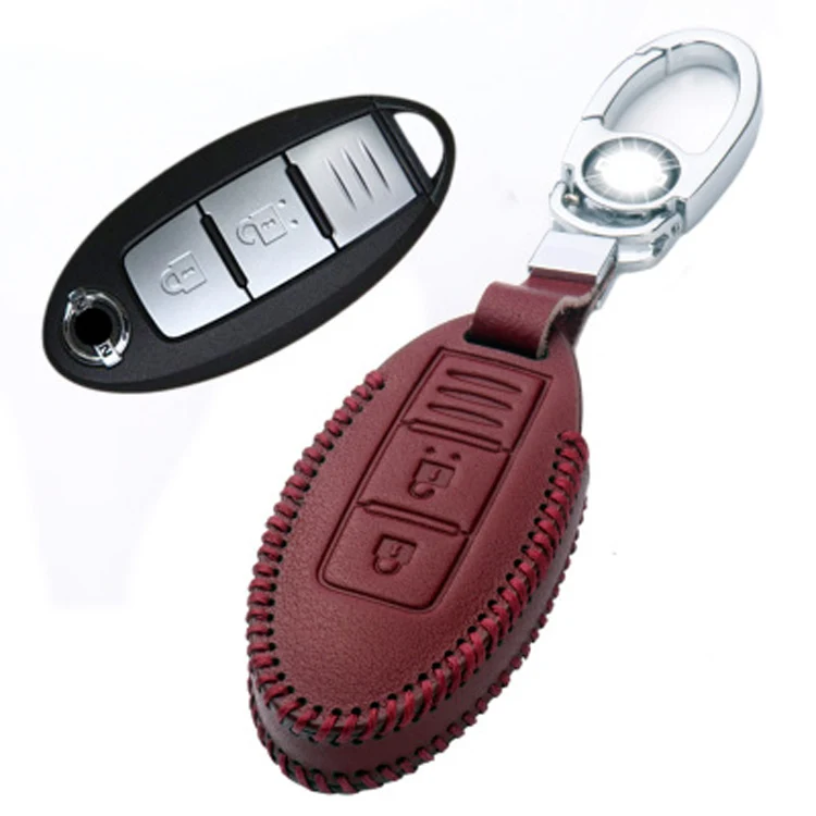 Совершенно новый кожаный чехол для ключей с 2 кнопками Nissan Series D|2 button|leather key fob