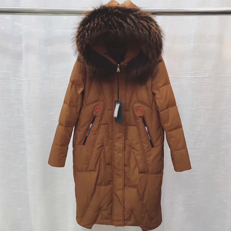 Large Real Natural Raccoon Fur 2018 Winter Jacket Women Parka White Duck Down Jackets Thick Warm Coats Plus Size Long Jacke | Женская