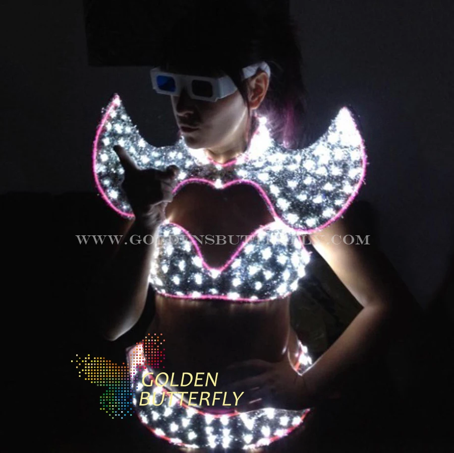 

LED Clothing Lady Clothes Hot Fashion Glowing Women Bra Shorts Alice shoulder Armor Suits Ballroom Dance Dress